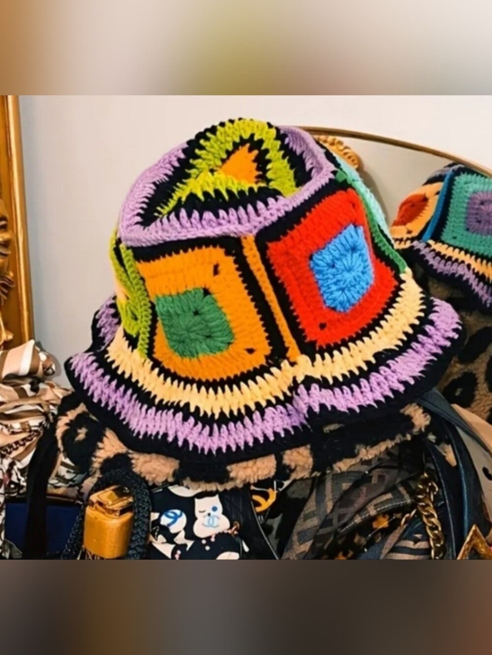 Colorblock Crochet Bucket Hat — Multicolor